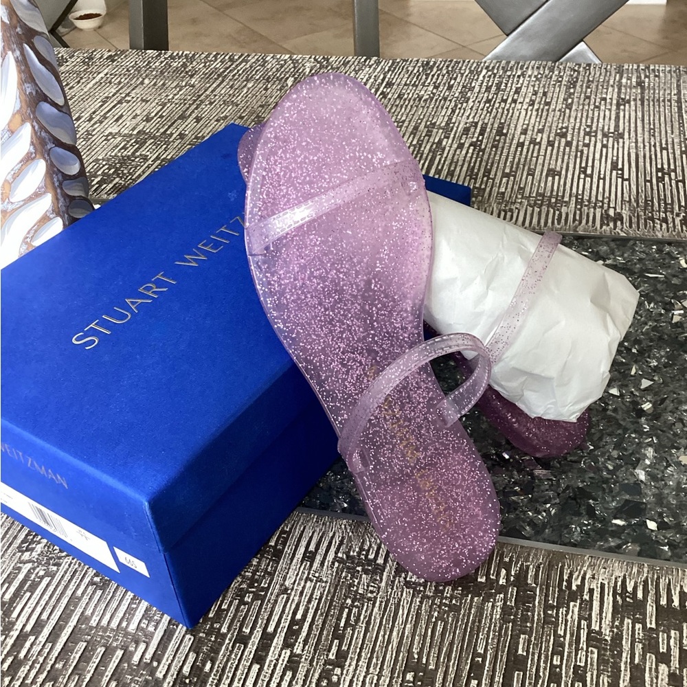 STUART WEITZMAN PINK GLITTER JELLY SANDALS